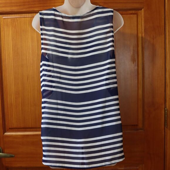 Charming Charlie Blue & White Sheer Striped Y2K Draped Top Medium - Picture 7 of 10